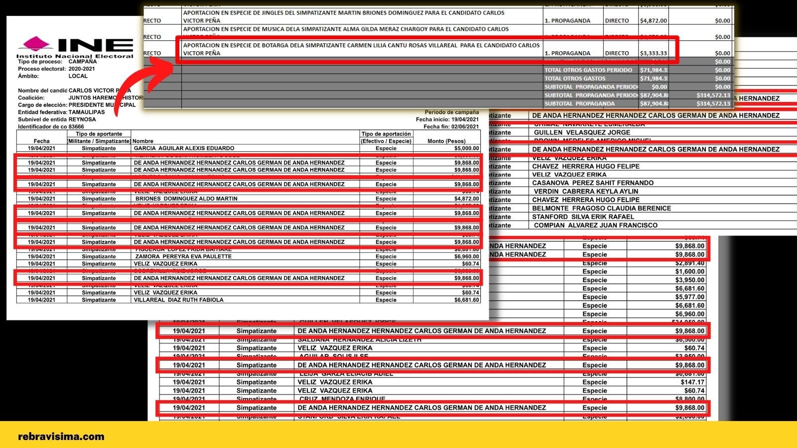 Reportes financieros de Carlos Peña Ortiz al INE.