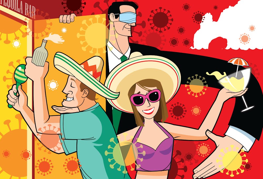 ilustración con un gobernante que permite pasar a los turistas